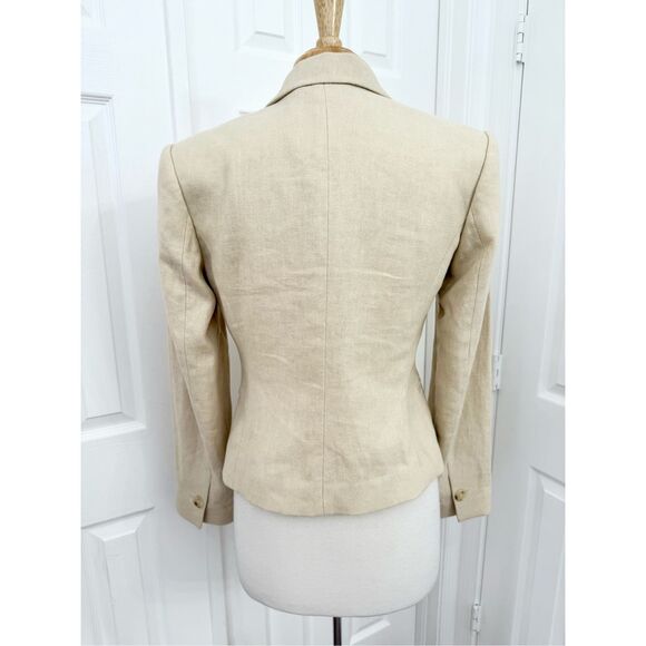 ALC Barely Beige Double Breasted River Crop Linen Blend Blazer Jacket Size 8 - Picture 3 of 5